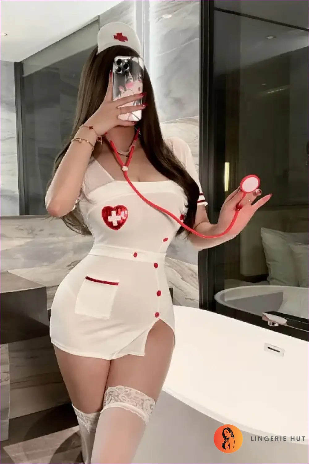 Nurse Costume with Heart Cross Patch Pocket - Plus Size Confidence - Halloween • just in • Party • Lingerie Hut