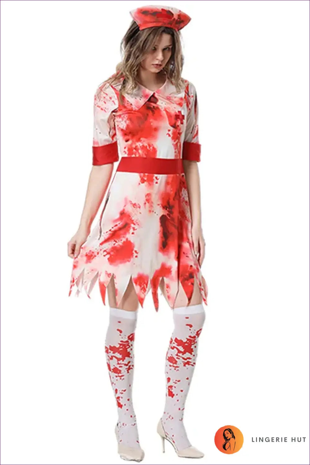 Nurse Costume with Jagged Hemline - Carnival Night Energy - Outfit Set - Lingerie Hut - Clubwear • Evening Wear