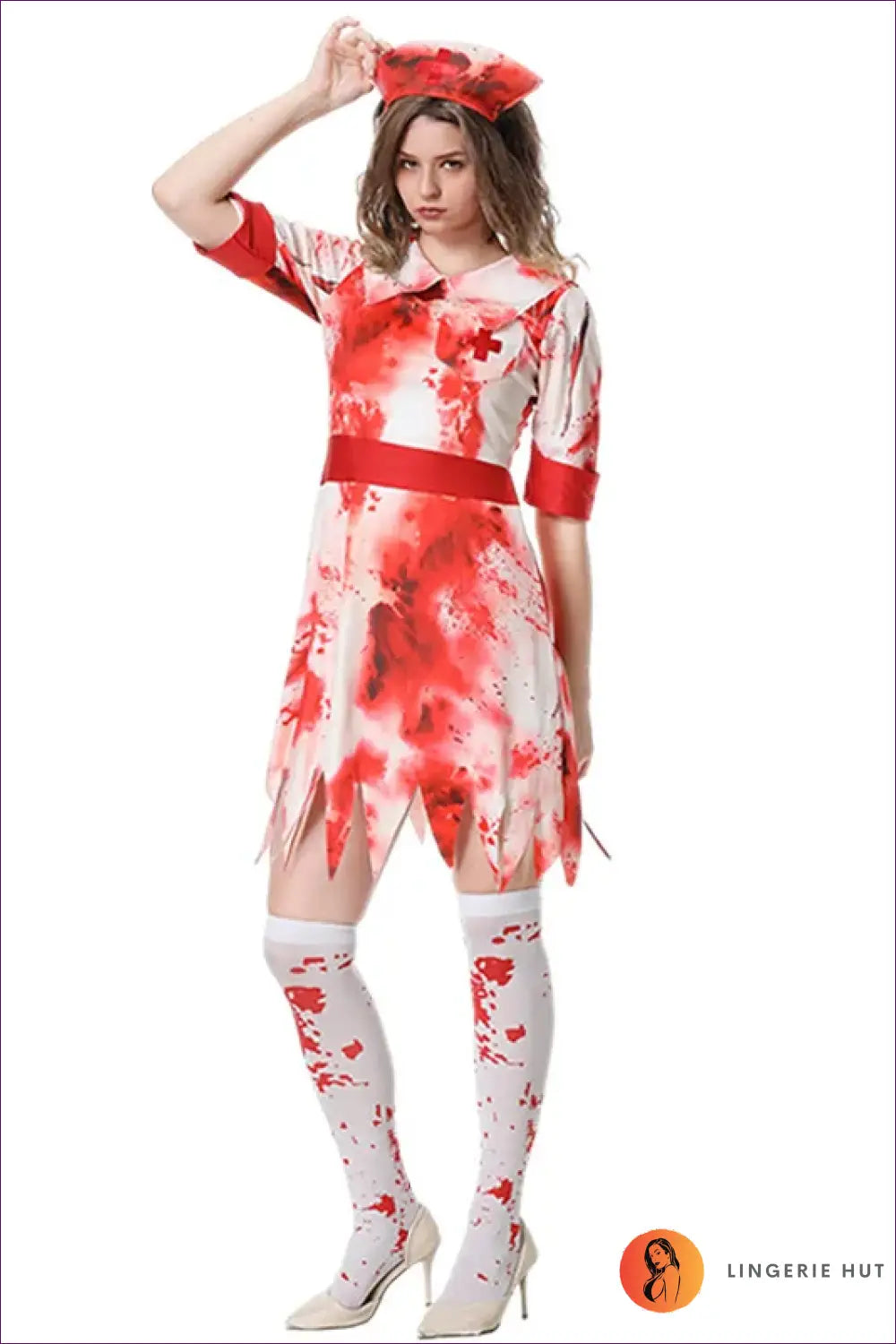 Nurse Costume with Jagged Hemline - Carnival Night Energy - Dress Set / m - Outfit Set - Lingerie Hut - Clubwear