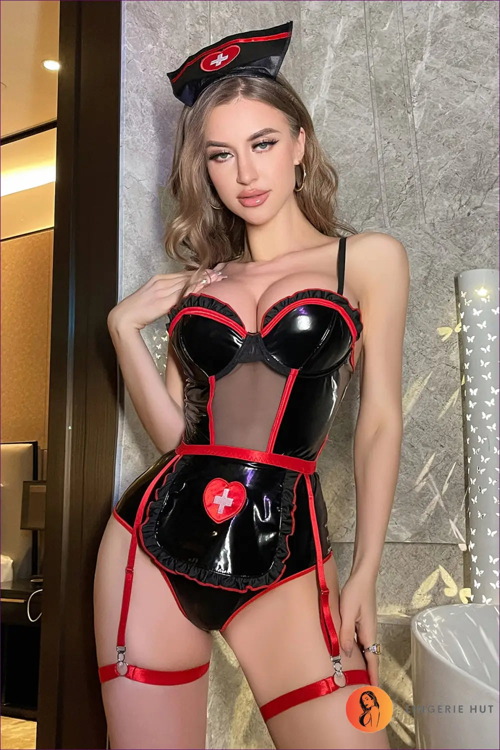 Nurse Costume with Mesh Detail - s / Black - Cutout • Party - Lingerie Hut