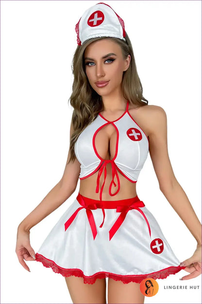 Nurse Costume with Keyhole Front and Apron - Playful Confidence - Outfit Set - Lingerie Hut - Backless • Boudoir
