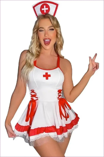 Nurse Costume with Lace Skirt and Apron - Cosy Role-play Delight for Boudoir, Costume, just In, Lace, Lingerie