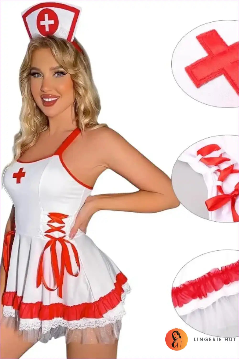 Nurse Costume with Lace Skirt and Apron - Cosy Role-play Delight for Boudoir, Costume, just In, Lace, Lingerie