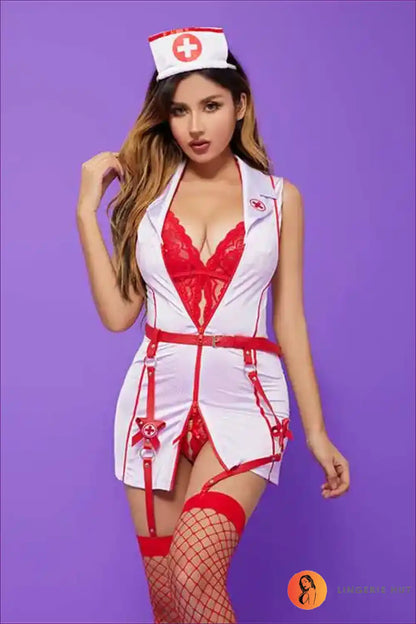 Nurse Costume with Lace Trim & Apron - Nightclub Confidence for Clubwear, Costume, just In, Lace, Mini