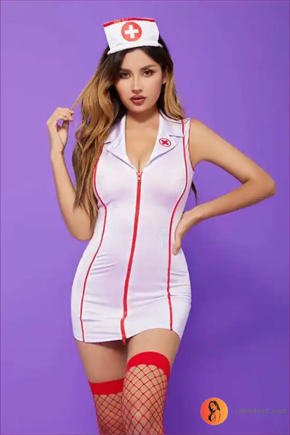 Nurse Costume with Lace Trim & Apron - Nightclub Confidence for Clubwear, Costume, just In, Lace, Mini