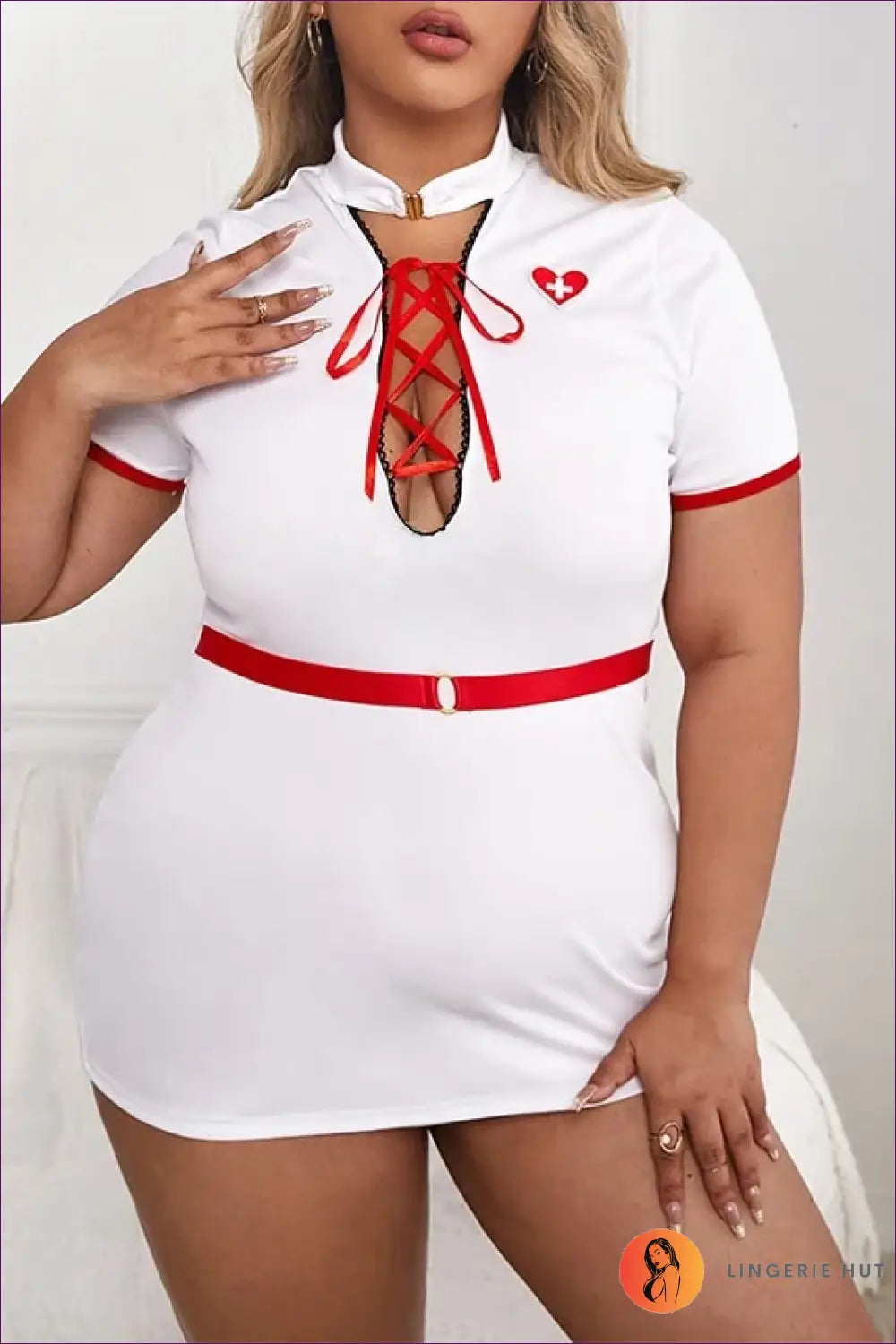 Nurse Costume with Lace-up Chest Panel - Plus Size Statement - Halloween • just in • Party • Lingerie Hut