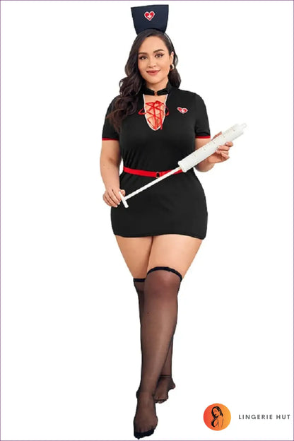 Nurse Costume with Lace-up Chest Panel - Plus Size Statement - Halloween • just in • Party • Lingerie Hut