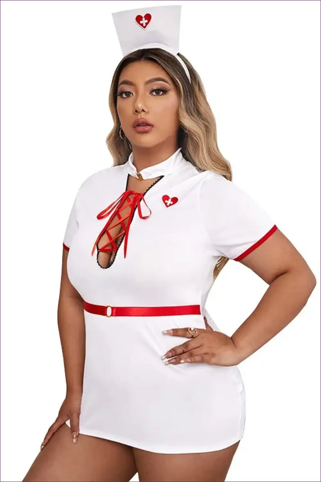 Nurse Costume with Lace-Up Chest Panel - Plus Size Statement