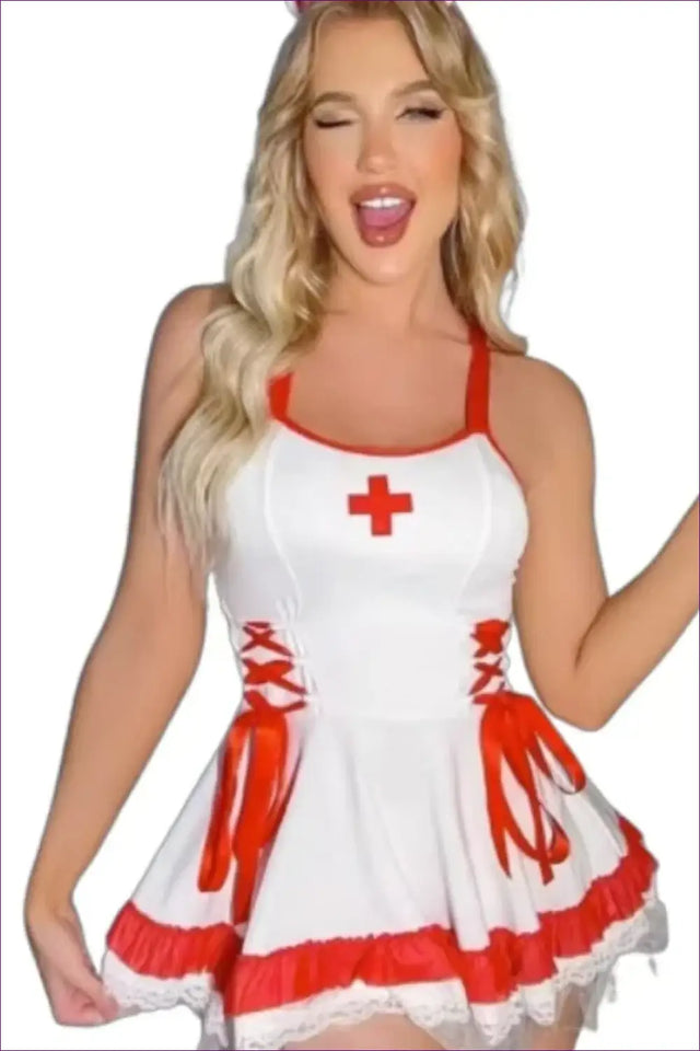 Nurse Costume with Lace-Up Sides - Playful Party Energy