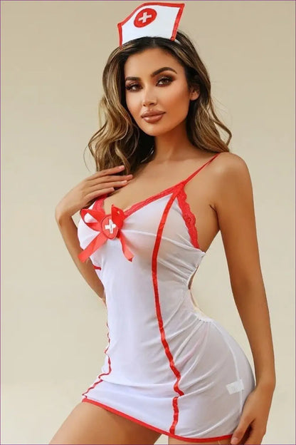 Nurse Costume with Mesh Mini Dress - Fantasy Roleplay Ready - Outfit Set - Lingerie Hut - Boudoir • Date Night • Lace