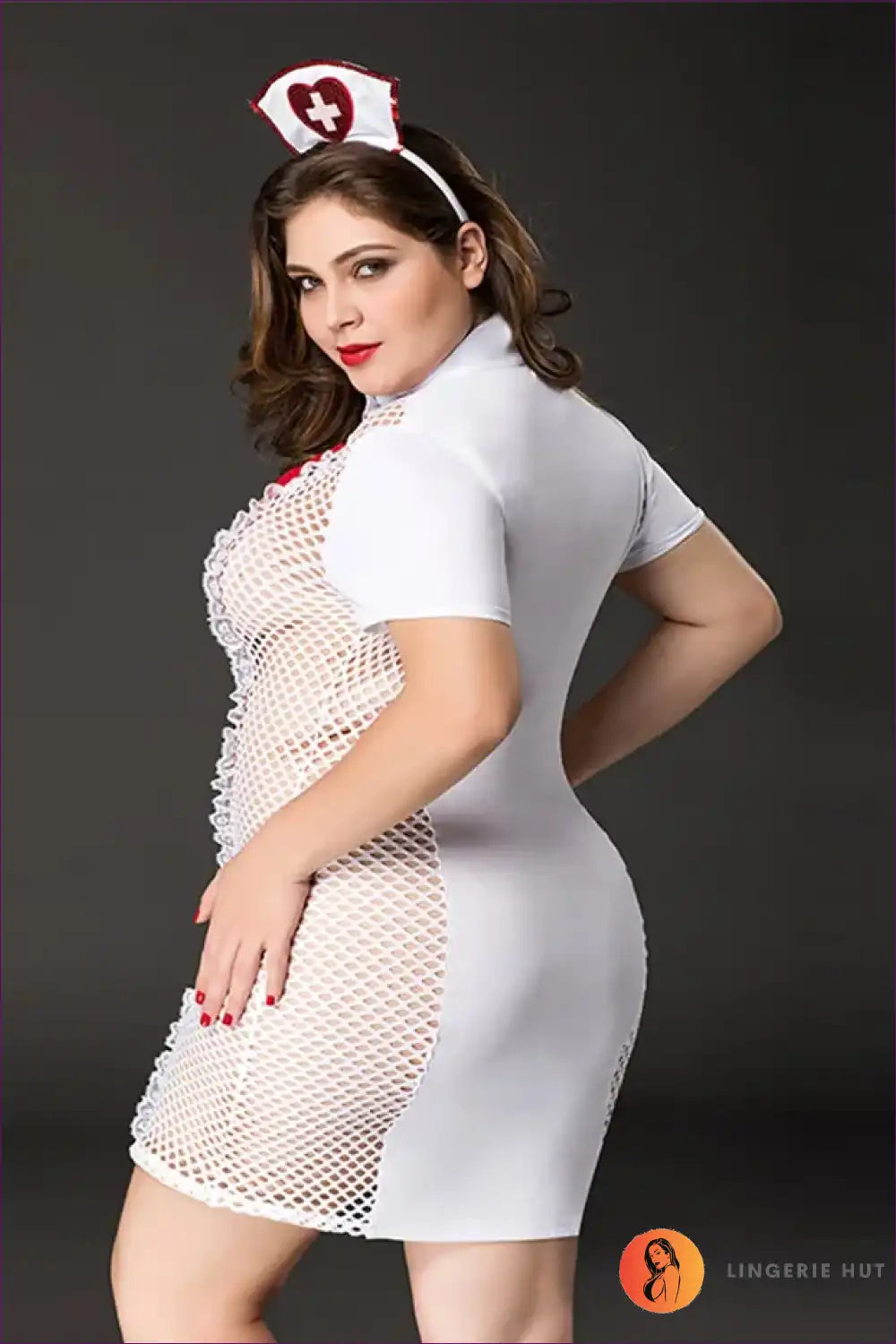 Nurse Costume with Mesh Panels - Confidence in Character for Bodycon, Clubwear, Costume, Fishnet,