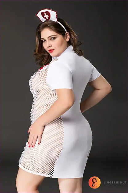 Nurse Costume with Mesh Panels - Confidence in Character for Bodycon, Clubwear, Costume, Fishnet,