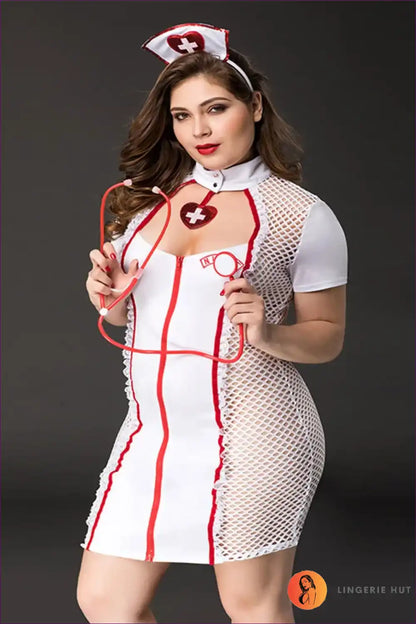 Nurse Costume with Mesh Panels - Confidence in Character for Bodycon, Clubwear, Costume, Fishnet,