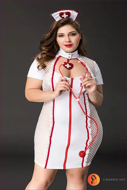 Nurse Costume with Mesh Panels - Confidence in Character for Bodycon, Clubwear, Costume, Fishnet,