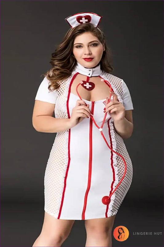 Nurse Costume with Mesh Panels - Confidence in Character for Bodycon, Clubwear, Costume, Fishnet,