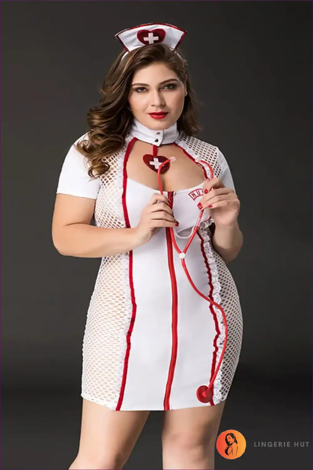Nurse Costume with Mesh Panels - Confidence in Character for Bodycon, Clubwear, Costume, Fishnet,
