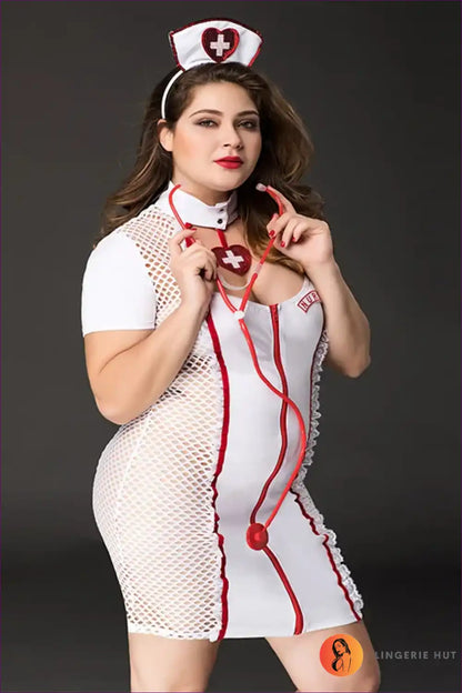 Nurse Costume with Mesh Panels - Confidence in Character for Bodycon, Clubwear, Costume, Fishnet,
