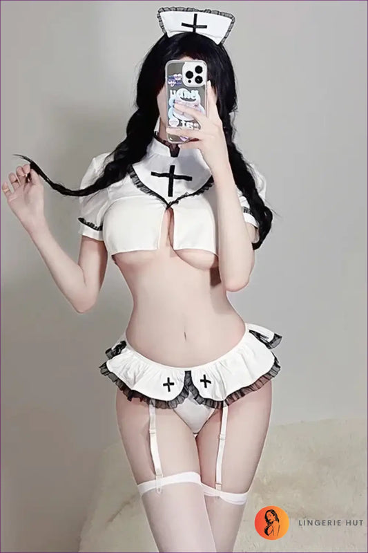 Nurse Costume Micro Mini Set - Fantasy Roleplay Ready - Outfit - Cutout • Garter • Night in • Lingerie Hut