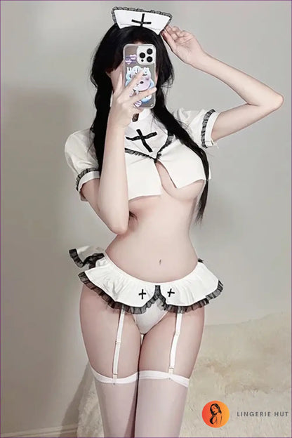 Nurse Costume Micro Mini Set - Fantasy Roleplay Ready - Outfit - Cutout • Garter • Night in • Lingerie Hut