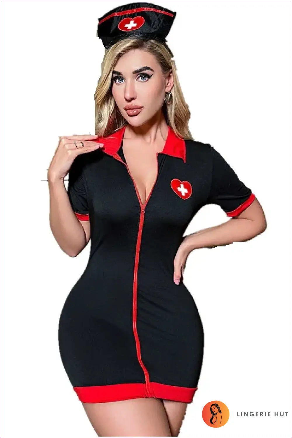 Nurse Costume Mini Dress - Fantasy Roleplay Ready - Black / s - Costumes - Lingerie Hut - All Season • Clubwear