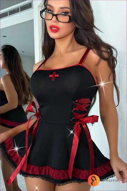 Nurse Costume Mini Set - Fantasy Roleplay Ready - Black / S(8) - Outfit - Clubwear • Cutout • Lingerie Hut