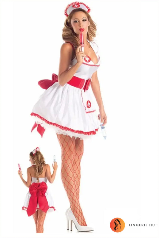 Nurse Costume Outfit with Full Skirt - Pin-up Glamour Edit - as Shown / one Size - Set - Backless • Halloween • Mini