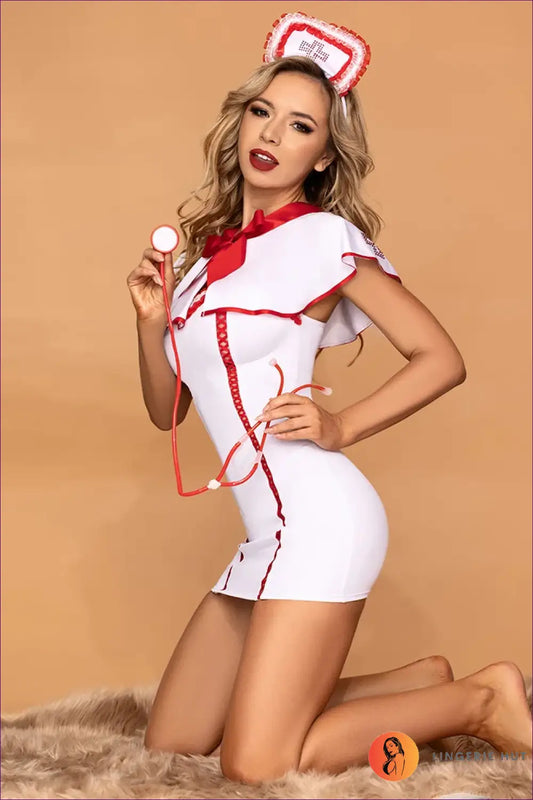 Nurse Costume with Peplum Waist - Modern Flirt - 01 / one Size - Outfit Set - Mini • Night in • Party - Lingerie Hut