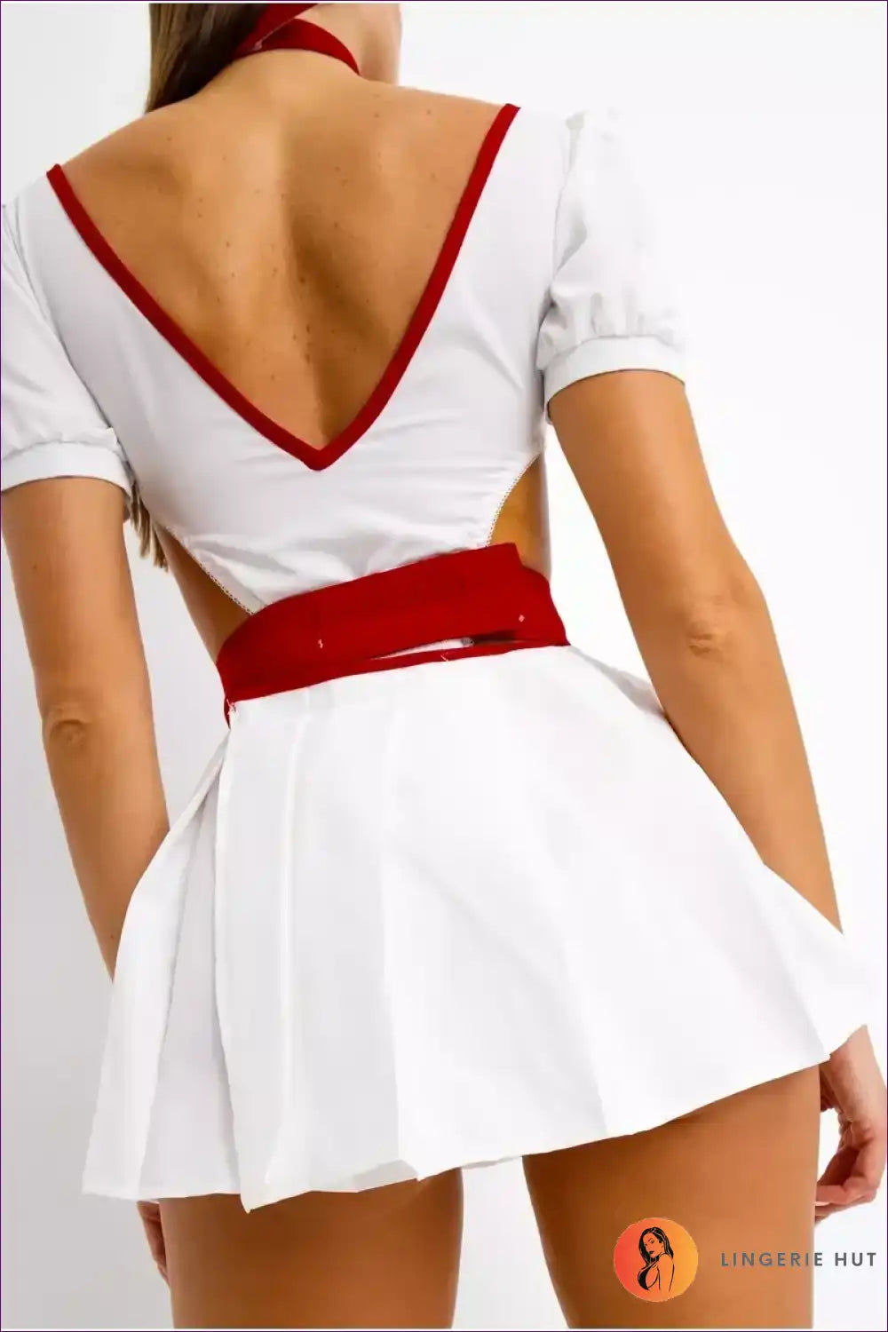 Nurse Costume with Puff Sleeves and Cut-out Sides - Flirtatious Fantasy for Boudoir, Choker, Clubwear,