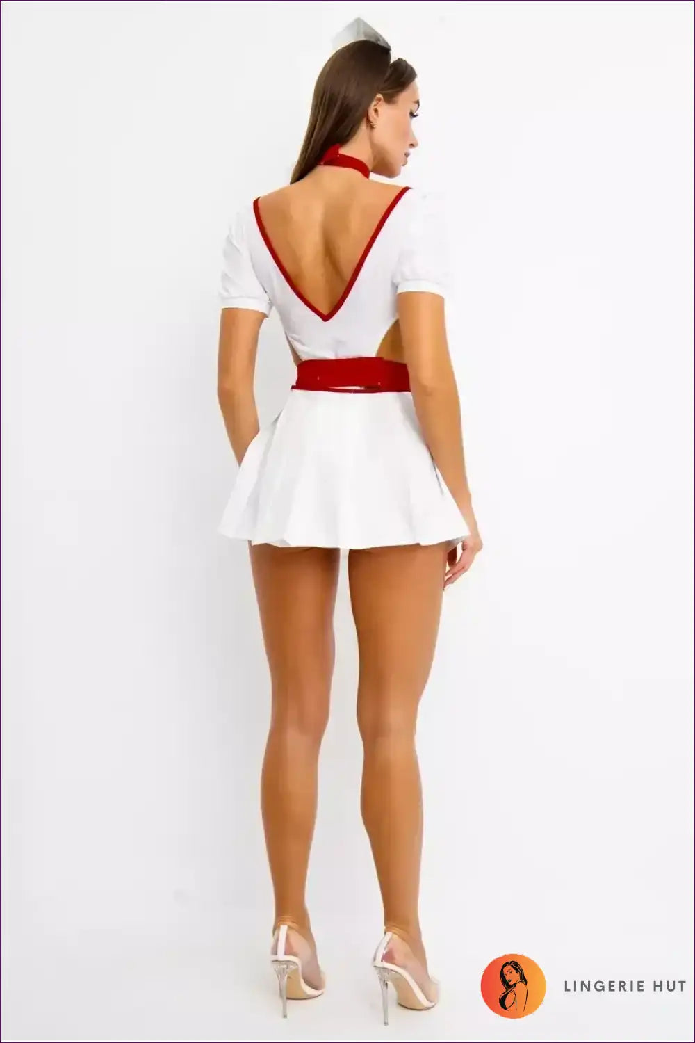 Nurse Costume with Puff Sleeves and Cut-out Sides - Flirtatious Fantasy for Boudoir, Choker, Clubwear,