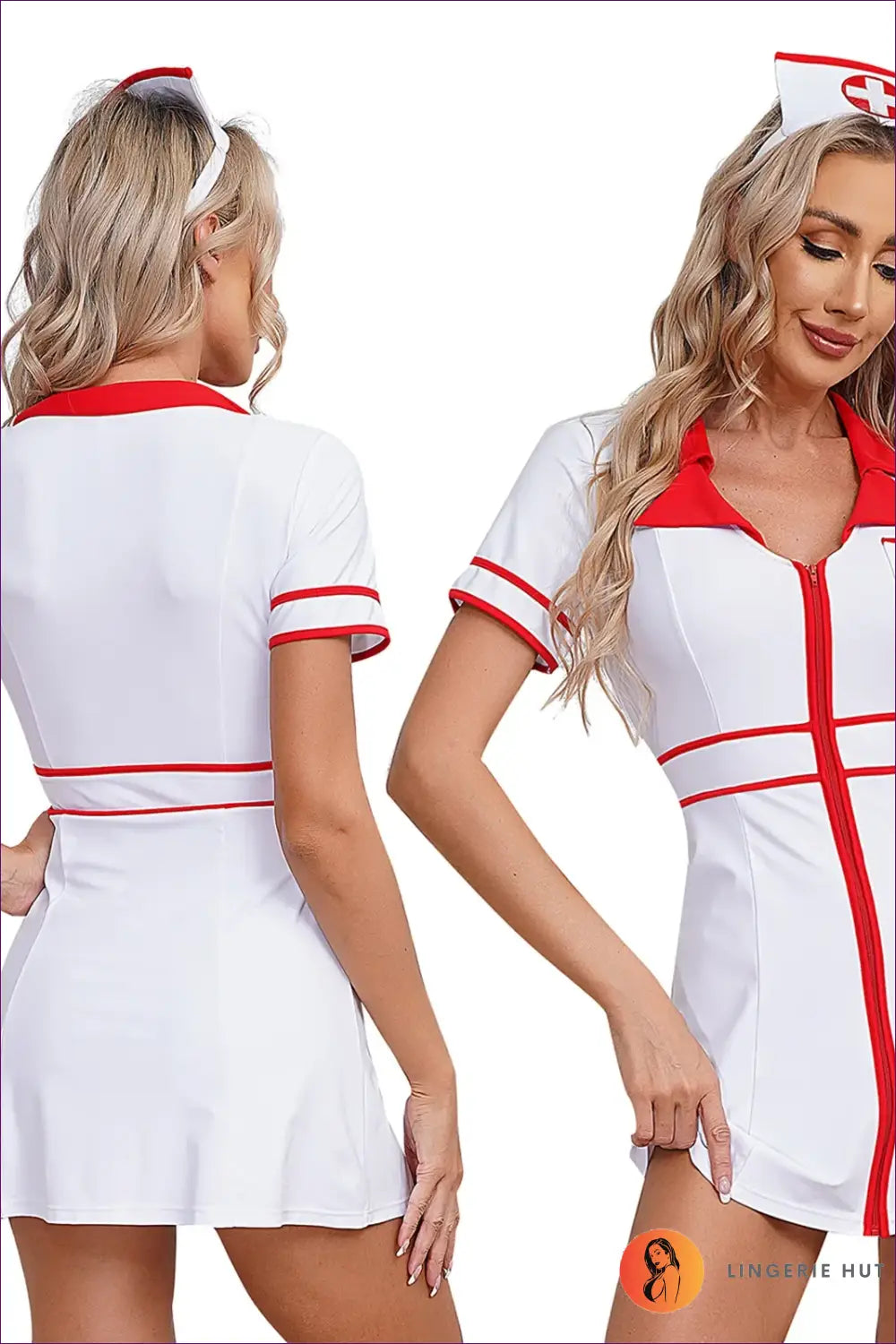 Nurse Costume with Red Piping - Fantasy Roleplay Ready - White / s - Outfit Set - Lingerie Hut - Clubwear • Evening