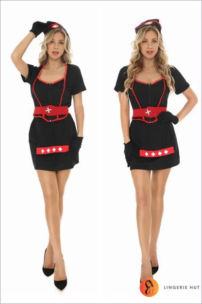 Nurse Costume with Red Trim & Belt - Statement Roleplay Energy - Lingerie Hut - Clubwear • Evening Wear • Halloween