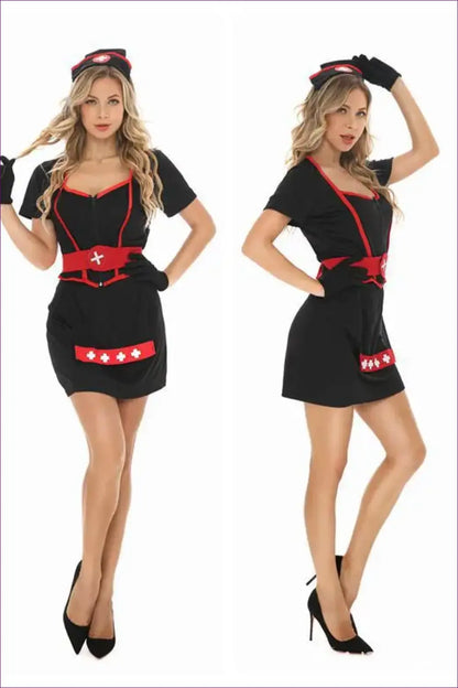 Nurse Costume with Red Trim & Belt - Statement Roleplay Energy - Lingerie Hut - Clubwear • Evening Wear • Halloween