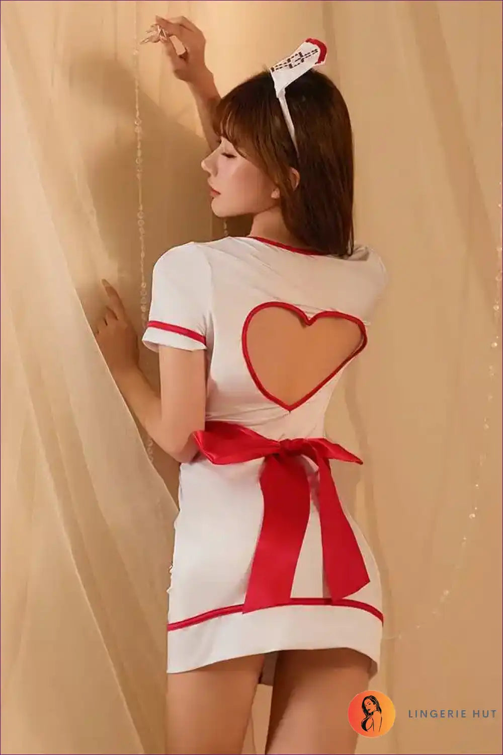 Nurse Costume with Satin Bow Detail - Sweet Theme Party Edit for Boudoir, Clubwear, Costume, Evening Wear,