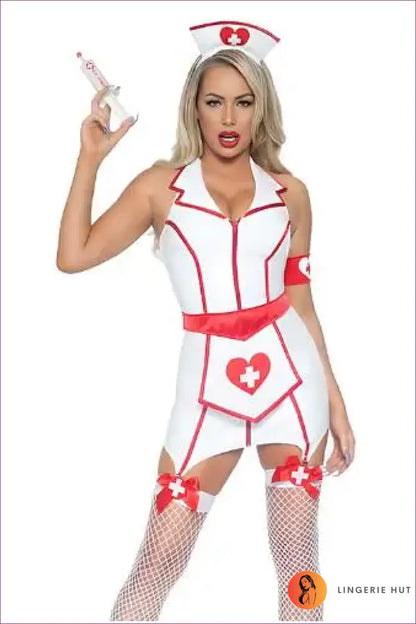 Nurse Costume Set with Apron - Bold Evening Dress Up - no Syringe White / one Size - Halloween • just in • Lingerie