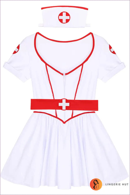 Nurse Costume Set with Belt & Headband - Fantasy Roleplay Ready - White / s / China - Outfit - Lingerie Hut - Boudoir