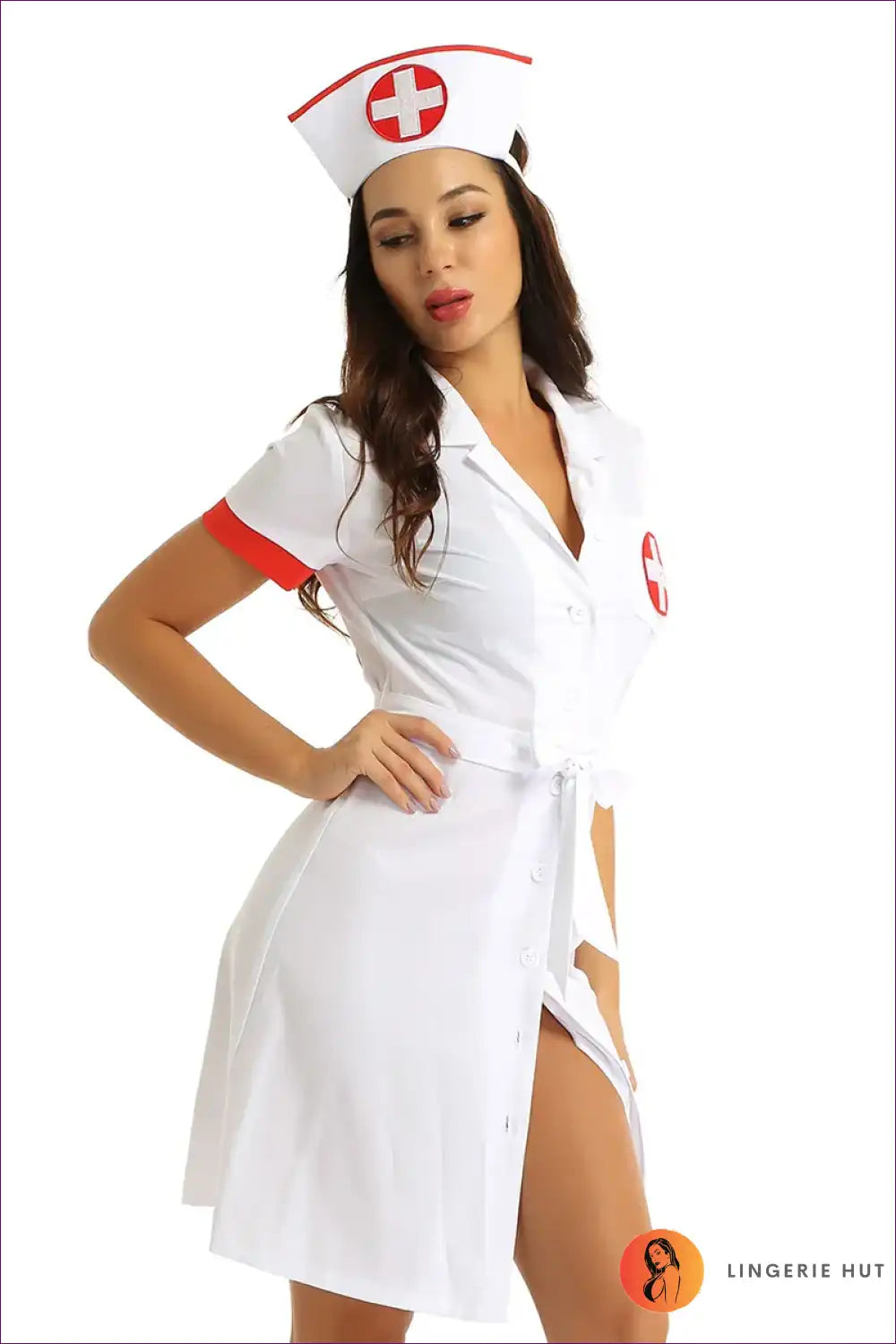 Nurse Costume Set with Button-up Dress and Hat - Confident Character for Boudoir, Clubwear, Costume, Dress,