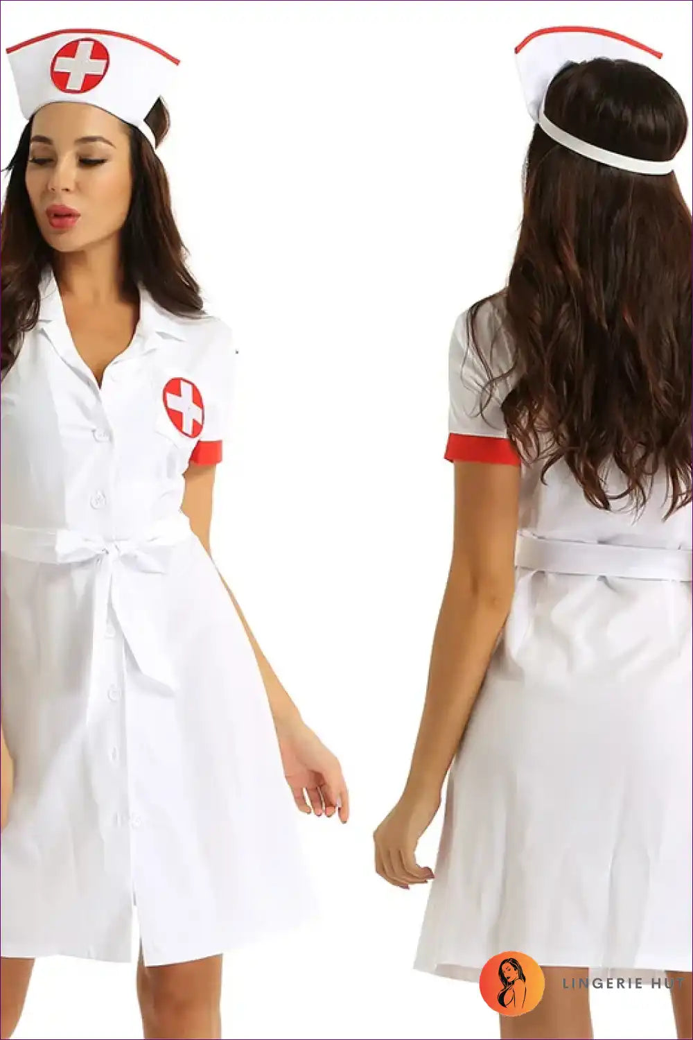 Nurse Costume Set with Button-up Dress and Hat - Confident Character for Boudoir, Clubwear, Costume, Dress,