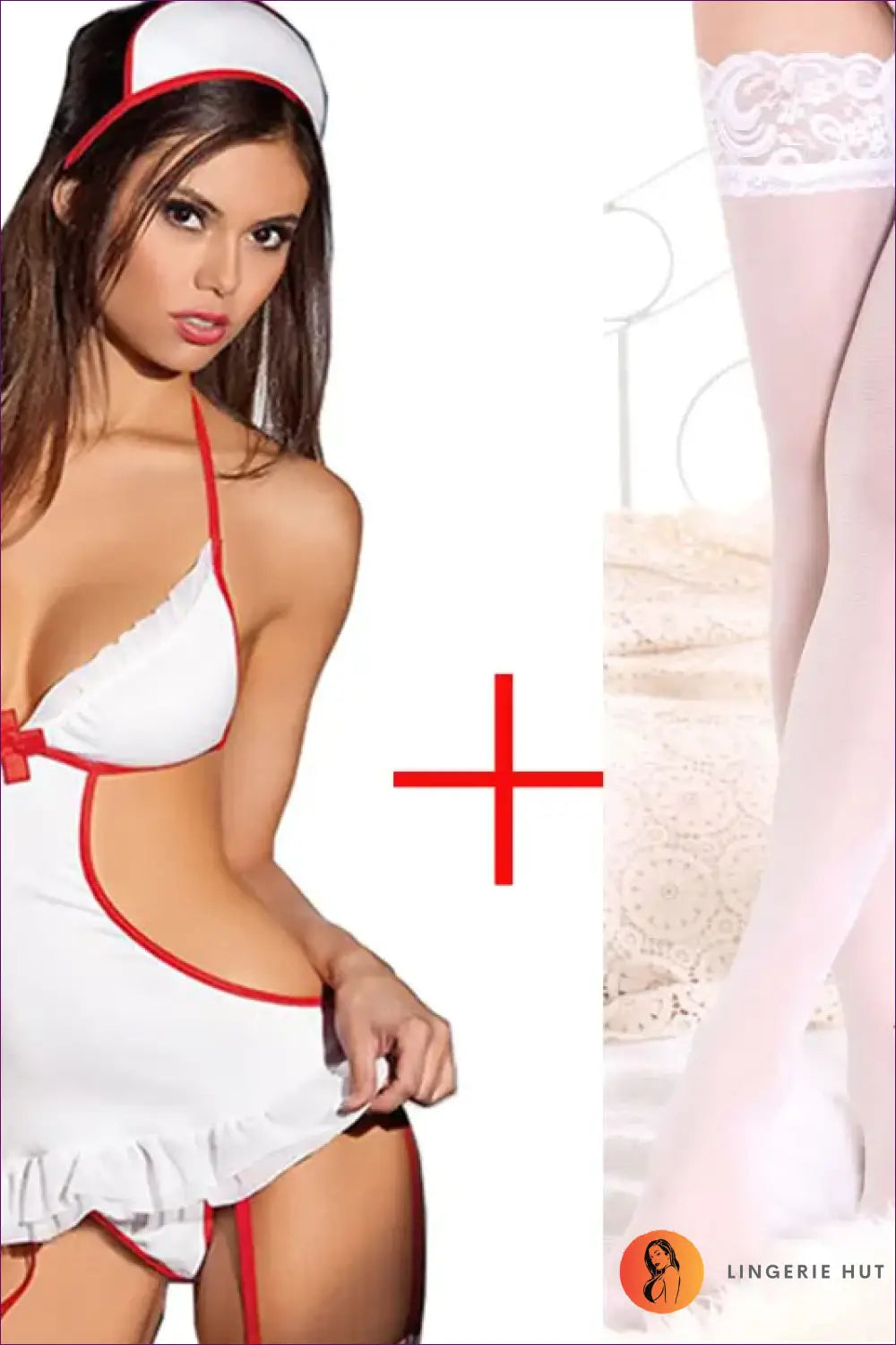 Nurse Costume Set with Cut-outs - Fantasy Roleplay Ready - 02 Stockings / one Size - Outfit - Lingerie Hut - Backless