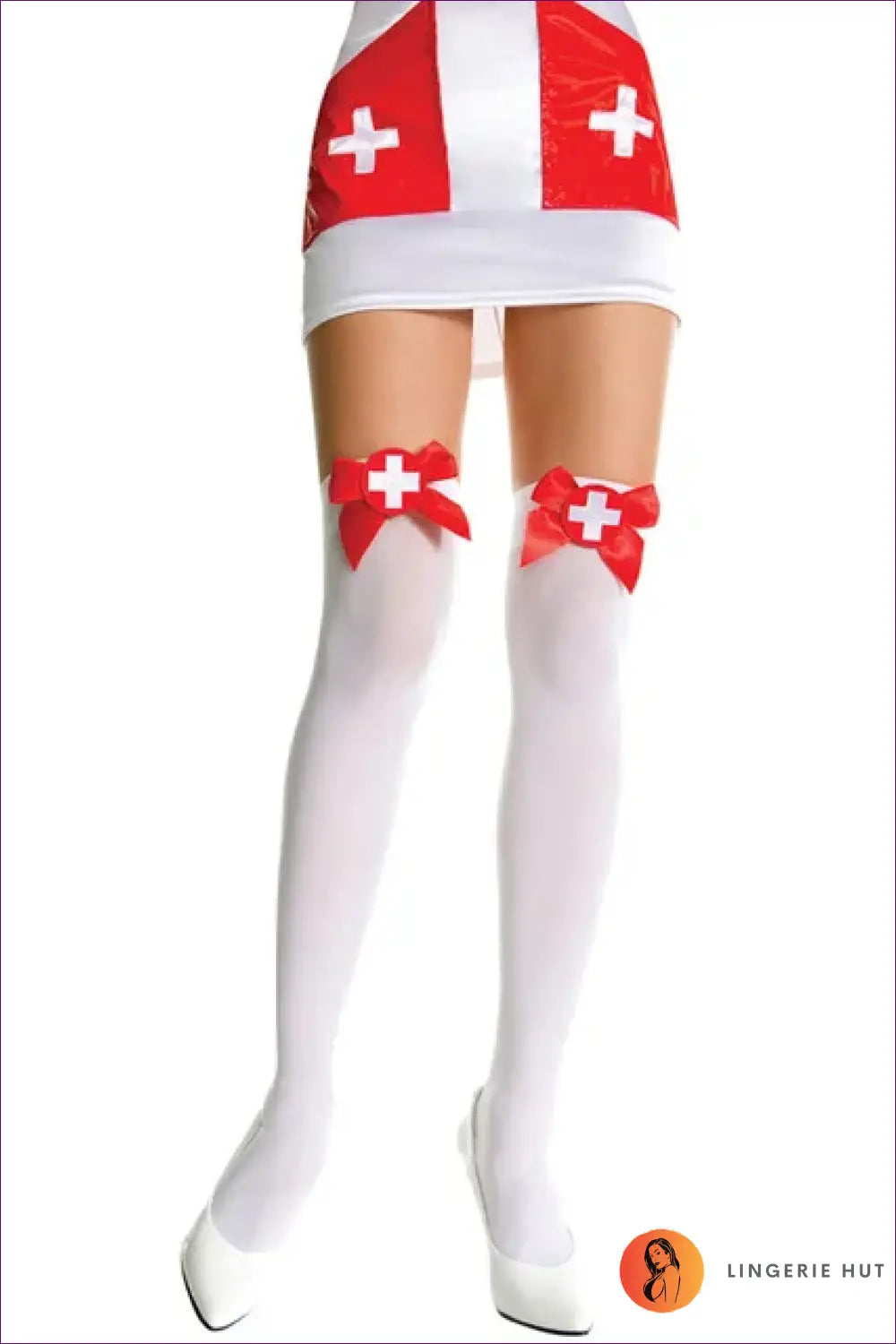 Nurse Costume Set with Cut-outs - Fantasy Roleplay Ready - Bow Cross Stocking / one Size - Outfit - Lingerie Hut