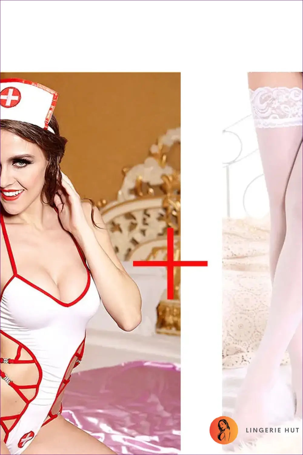 Nurse Costume Set with Cut-outs - Fantasy Roleplay Ready - 04 Stockings / one Size - Outfit - Lingerie Hut - Backless