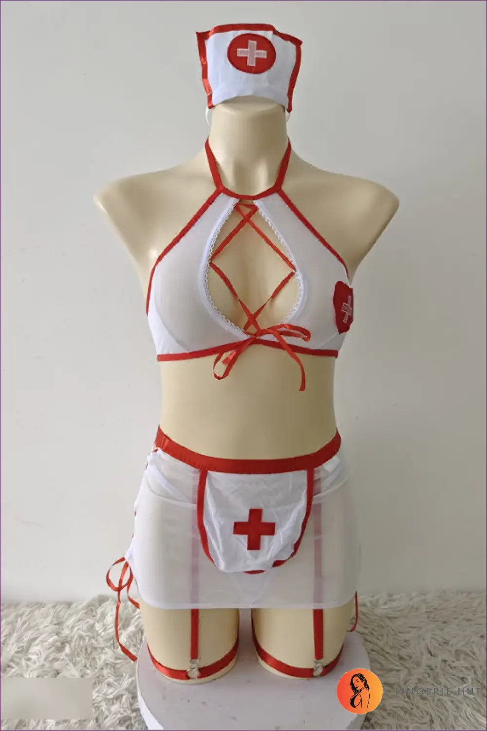 Nurse Costume Set with Deep v Lace-up Front - Bold Confidence - s / White - just in • Lace • Role Play • Sexy