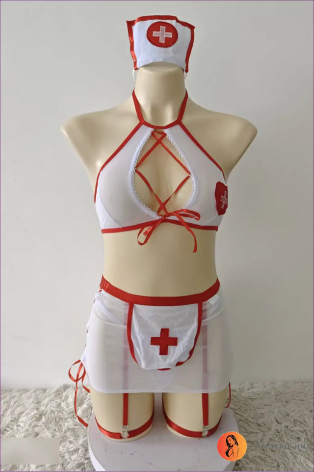 Nurse Costume Set with Deep V Lace-Up Front - Bold Confidence