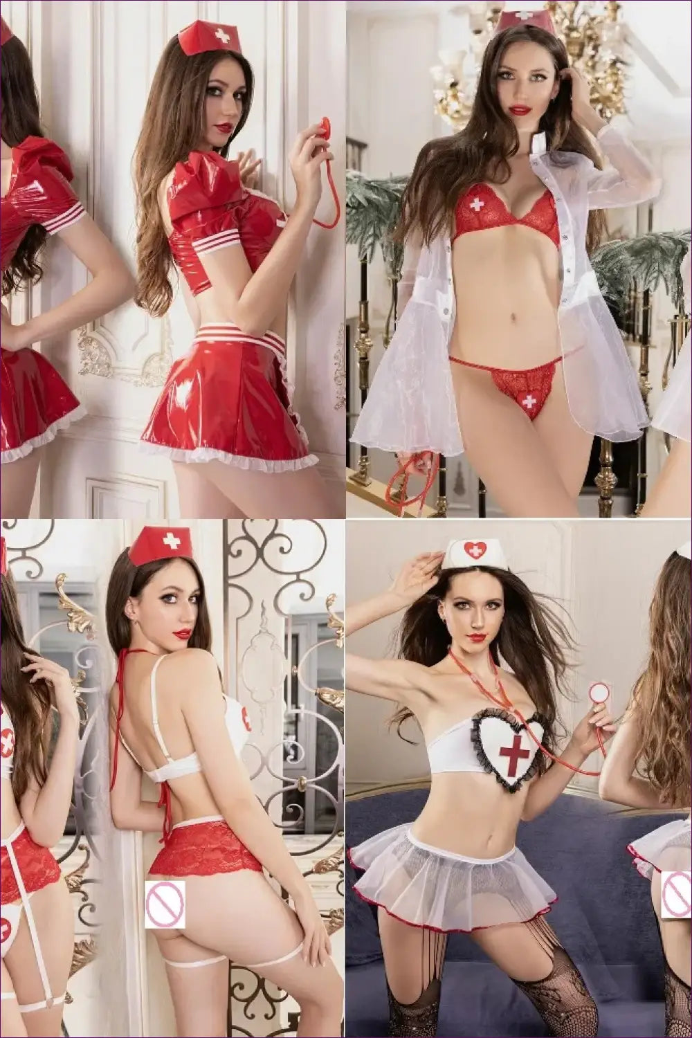 Nurse Costume Set with Glossy Pu Shine - Fantasy Roleplay Ready - Outfit - Mesh • Night out • Party - Lingerie Hut