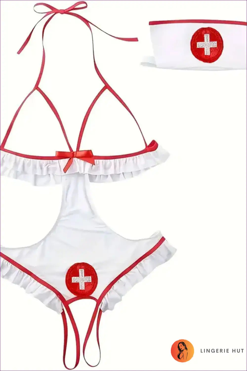 Nurse Costume Set with Ruffle Trim and Open Back - Flirty Diagnosis for Backless, Boudoir, Clubwear, Costume,