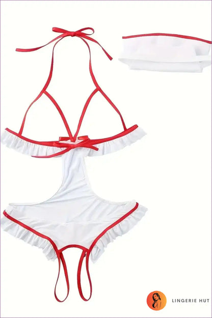 Nurse Costume Set with Ruffle Trim and Open Back - Flirty Diagnosis for Backless, Boudoir, Clubwear, Costume,