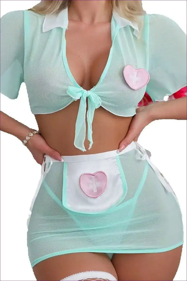Nurse Costume Set with Tie-Front Crop Top - Date Night Confidence