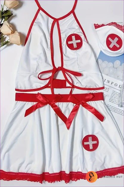 Nurse Costume Set with Tie-front Top and Flared Skirt - Sweet Confidence for Boudoir, Costume, Halter,