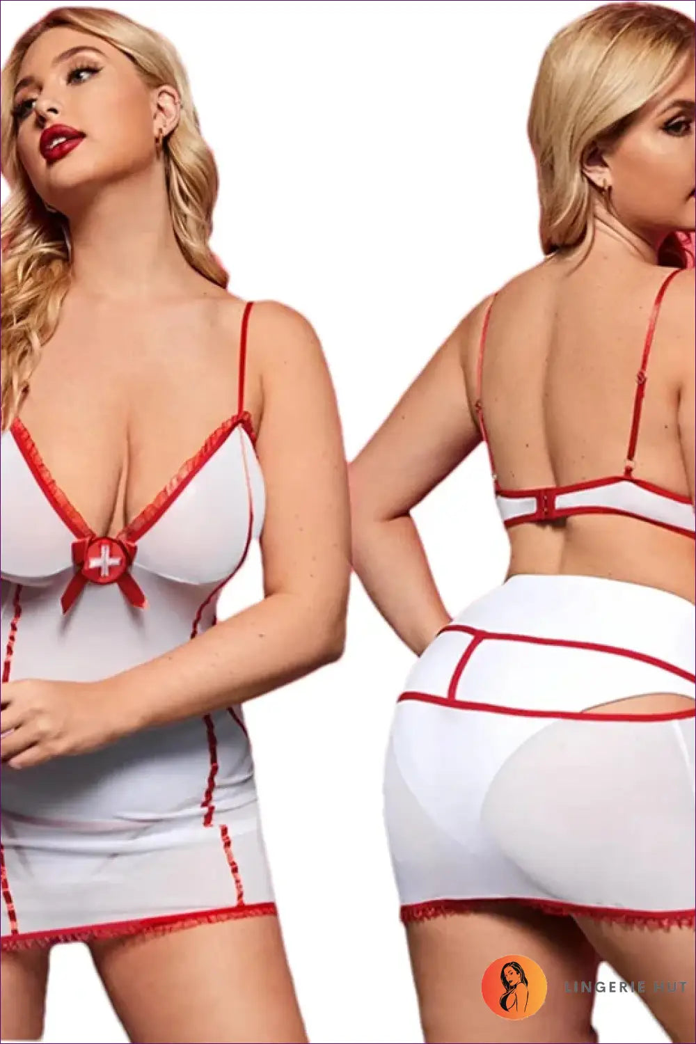 Nurse Costume with Sheer Cutout Back - Classic Devotion - 01 / Xl - Halloween • just in • Party • Role Play - Lingerie