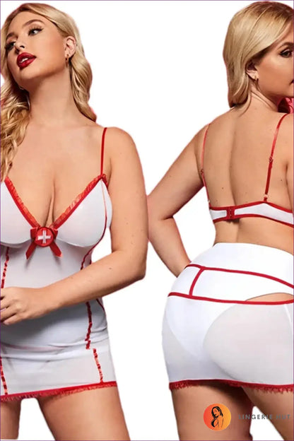 Nurse Costume with Sheer Cutout Back - Classic Devotion - 01 / Xl - Halloween • just in • Party • Role Play - Lingerie