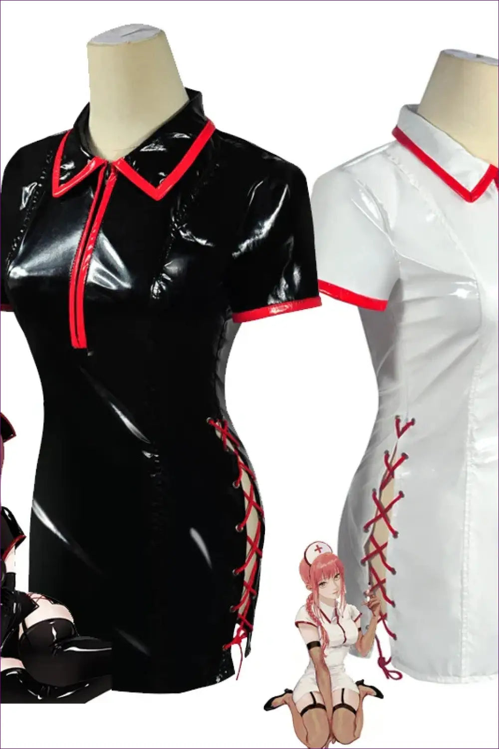 Nurse Costume Shirt Dress - Anime Fantasy Roleplay Ready - Lingerie Hut - Clubwear • Cutout • Evening Wear • Halloween